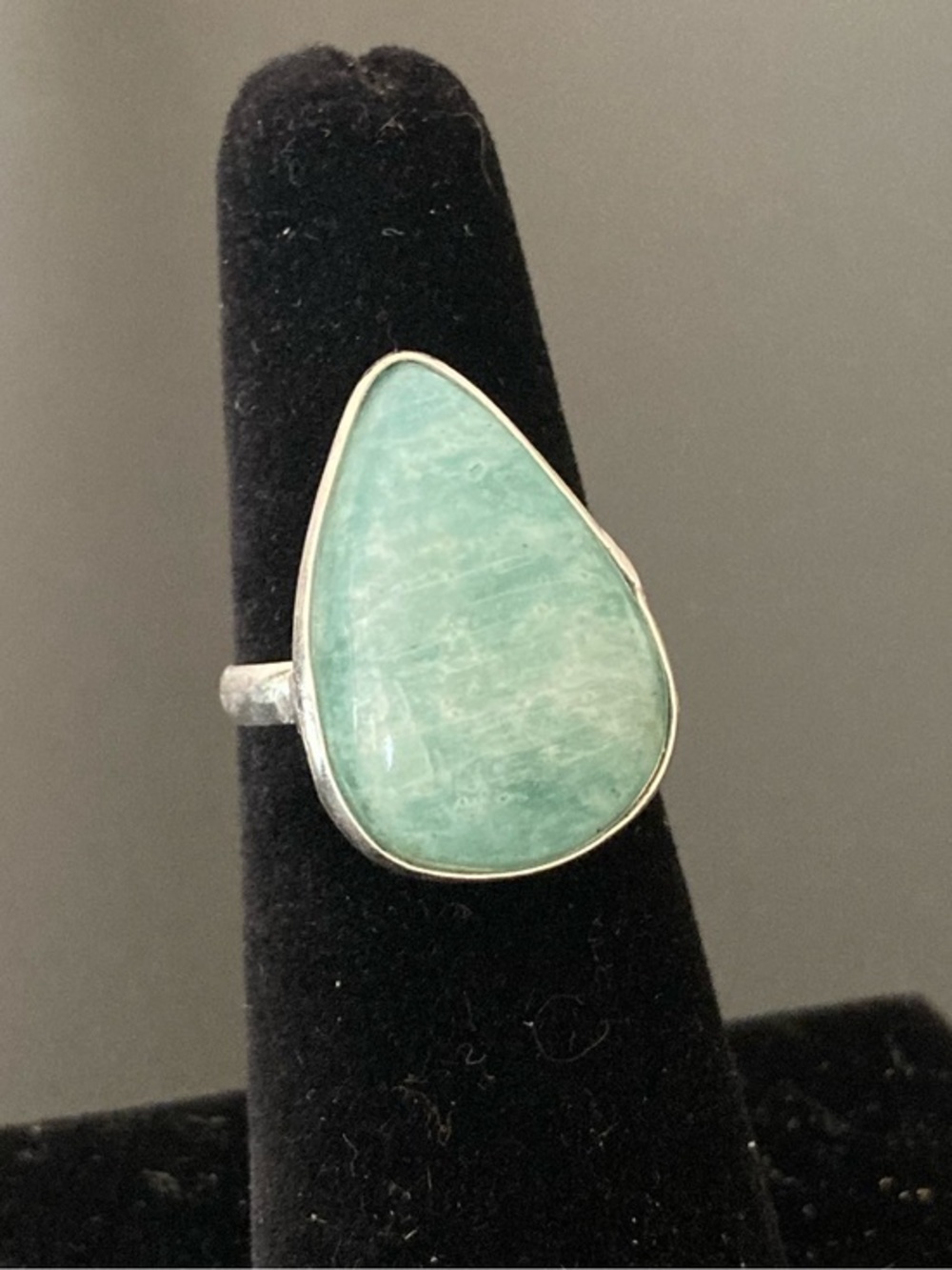 Teardrop Amazonite Sterling Silver Ring - Green  size 6